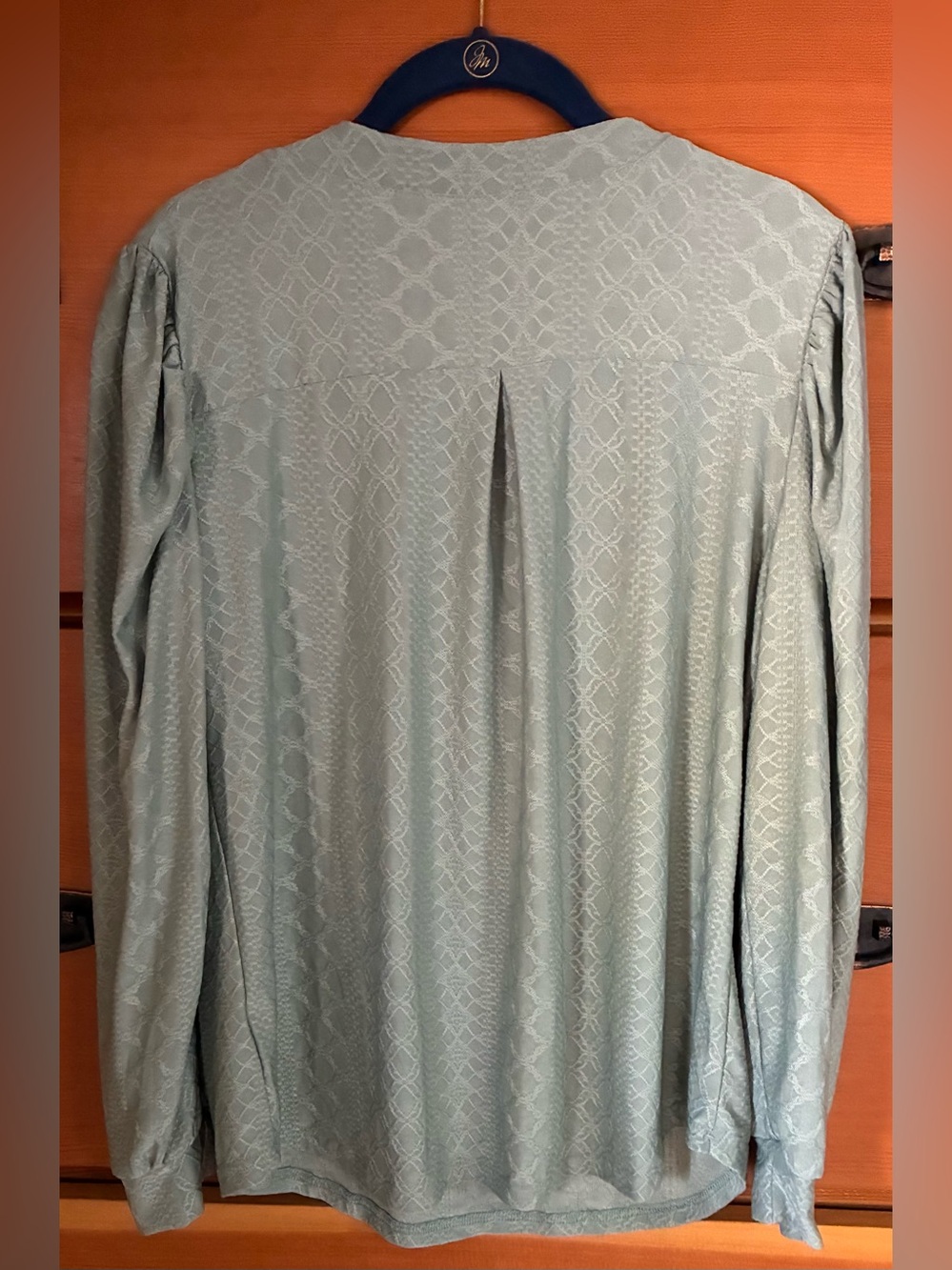 Sage Green Textured Blouse Medium Jacquard Long Sleeve Minimalist Boho Top - Picture 4 of 6